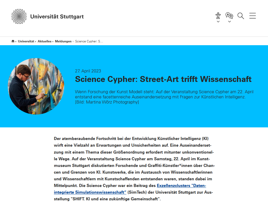 Christoph Karcher Pressemitteilung_Science Cypher_ Street-Art trifft Wissenschaft Universität Stuttgart